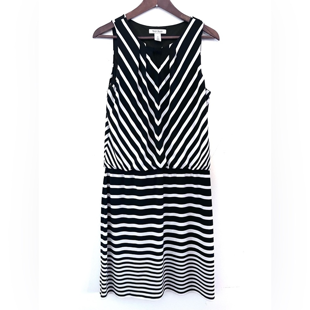 White House Black Market Knit Jersey Tank Top Black and White Midi Dress Size M